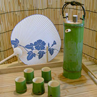 青竹酒器、猪口